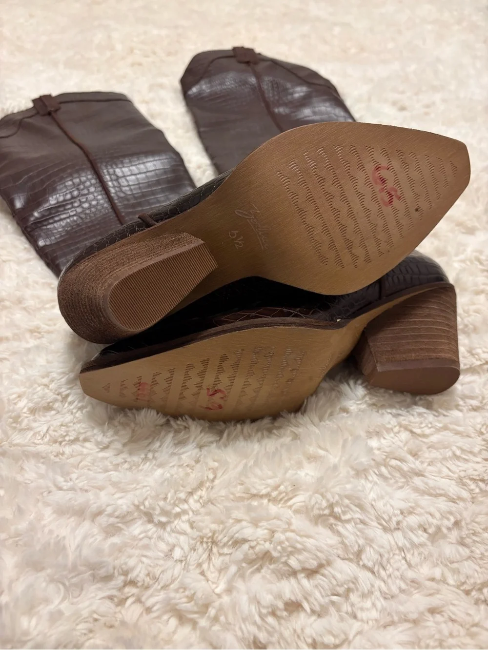 Zodiac Croc-Embossed Brown Over-the-Knee Cowboy  Boot